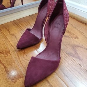 New Coach Hollis Wine Red Suede Heels 6.5